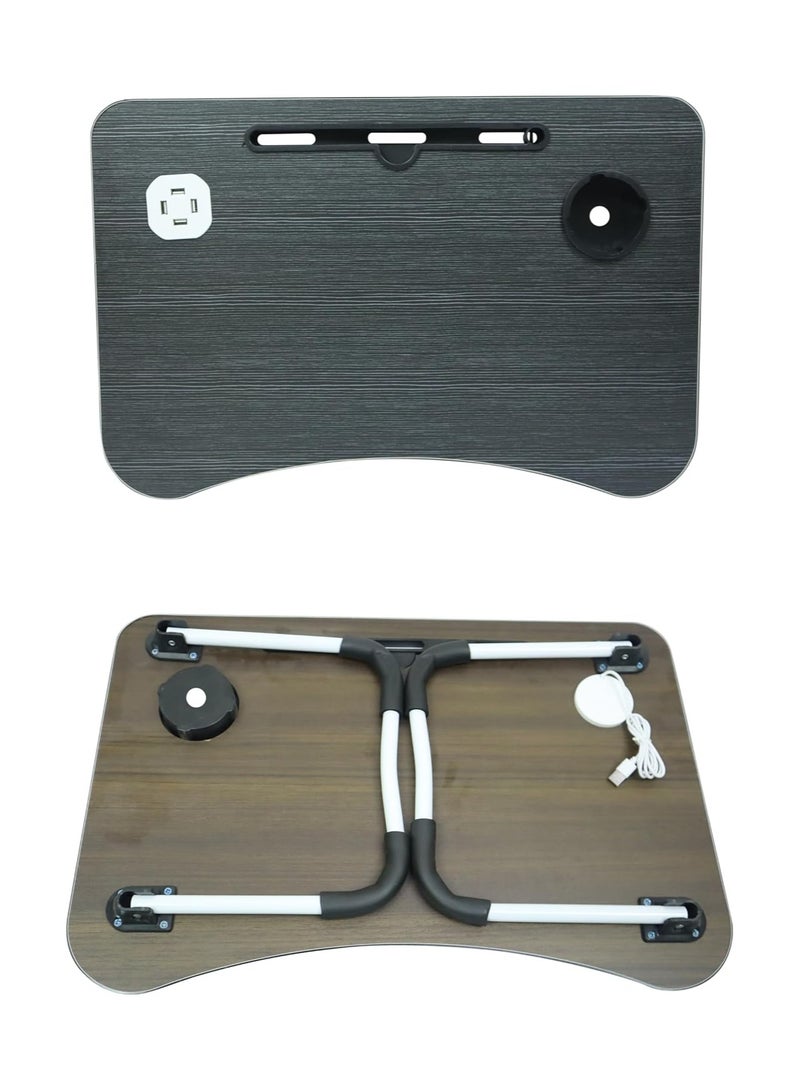 DubaiGallery Laptop Lap Desk, Foldable Laptop Table  with 4 USB Ports Storage Drawer and Cup Holder, Laptop Bed Desk Laptop Stand for Bed Lap Tray Portable Standing Table for Bed Couch Floor - Image 4