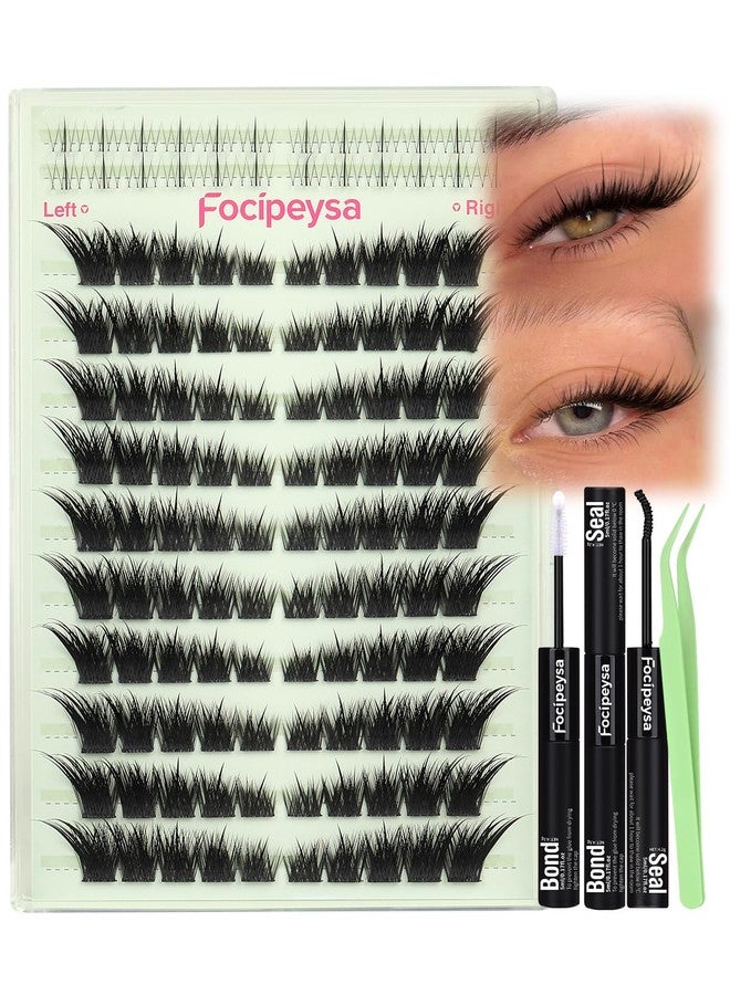 Focipeysa Fox Eye Lash Clusters Wispy Clusters Lashes Kit Fox Lash Extensions LC-curve Cluster Eyelashes 10-18mm Eyelashes Extensions Kit Left&Right DIY Lash Extensions with Lash Bond and Seal Lash Tweezers - Image 1