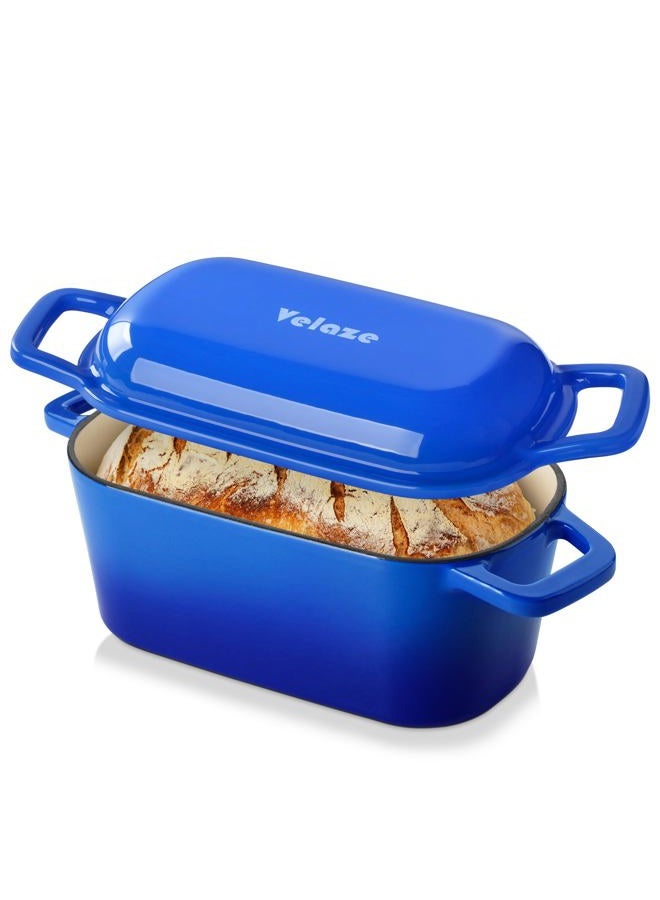 Velaze 3.6QT Dutch Oven for Bread Baking,Oval Cast Iron Enameled Bread Oven Pan with Lid and Offset Handles,Oven Safe to 500°F for Homemade Sourdough Bread(Blue) - Image 1