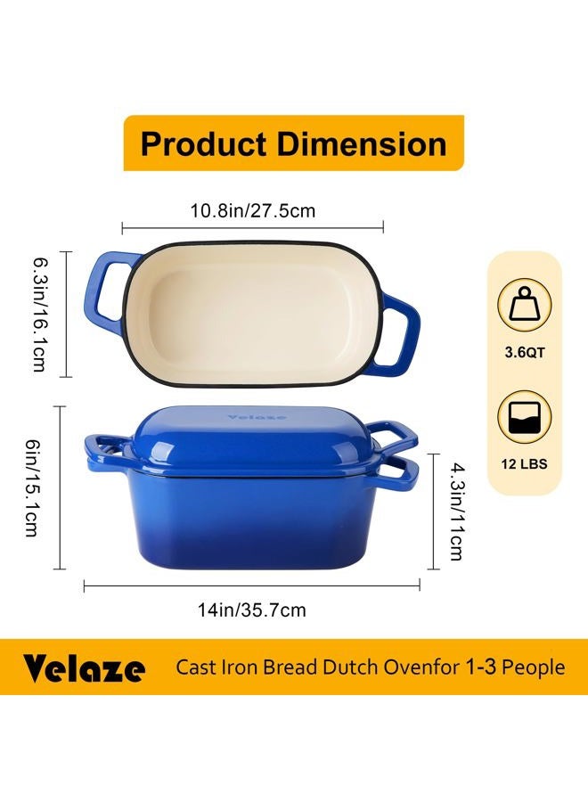 Velaze 3.6QT Dutch Oven for Bread Baking,Oval Cast Iron Enameled Bread Oven Pan with Lid and Offset Handles,Oven Safe to 500°F for Homemade Sourdough Bread(Blue) - Image 2