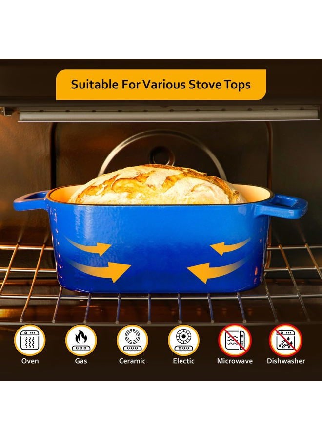 Velaze 3.6QT Dutch Oven for Bread Baking,Oval Cast Iron Enameled Bread Oven Pan with Lid and Offset Handles,Oven Safe to 500°F for Homemade Sourdough Bread(Blue) - Image 4