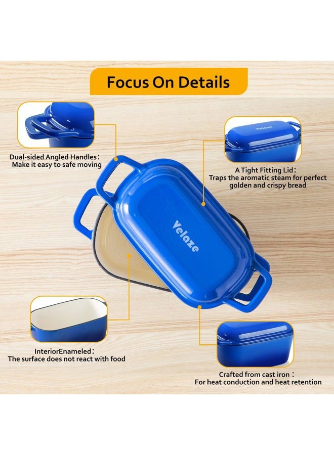 Velaze 3.6QT Dutch Oven for Bread Baking,Oval Cast Iron Enameled Bread Oven Pan with Lid and Offset Handles,Oven Safe to 500°F for Homemade Sourdough Bread(Blue) - Image 5