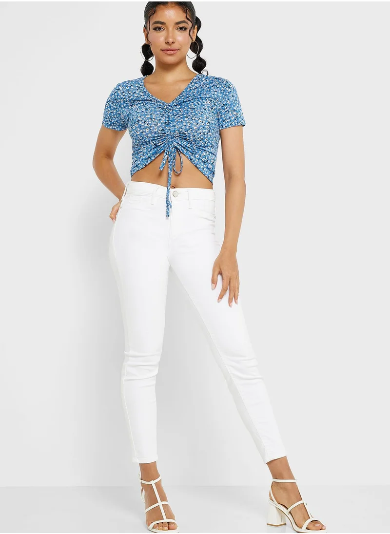 Ginger Printed Drawstring Detail Top