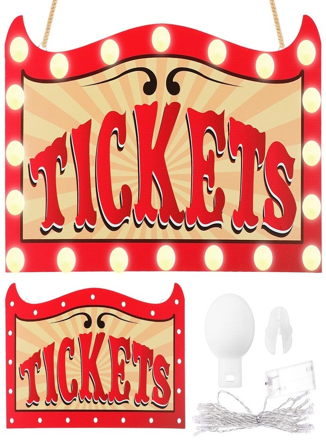 Aurelema 16.5 Inch Lighted Carnival Party Decoration Carnival Ticket Wooden Sign Circus Light Up Hanging Door Decor with 20 LED String Lights for Circus Indoor Outdoor Party Decoration - Image 1