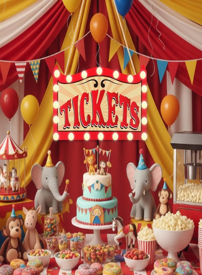 Aurelema 16.5 Inch Lighted Carnival Party Decoration Carnival Ticket Wooden Sign Circus Light Up Hanging Door Decor with 20 LED String Lights for Circus Indoor Outdoor Party Decoration - Image 5