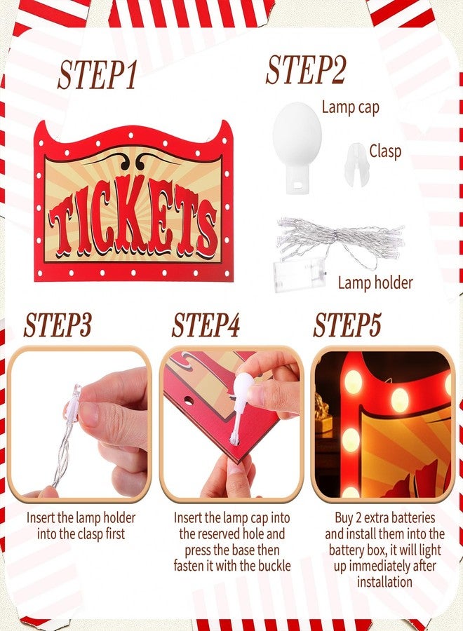 Aurelema 16.5 Inch Lighted Carnival Party Decoration Carnival Ticket Wooden Sign Circus Light Up Hanging Door Decor with 20 LED String Lights for Circus Indoor Outdoor Party Decoration - Image 3