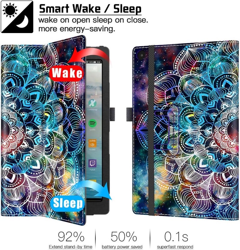 VORI Folio Case for Amazon Fire HD 8 Tablet (8th/7th/6th Generation, 2018/2017/2016 Release), Slim Premium PU Leather Stand Protective Cover with Auto Wake/Sleep, Mandala Galaxy - Image 3