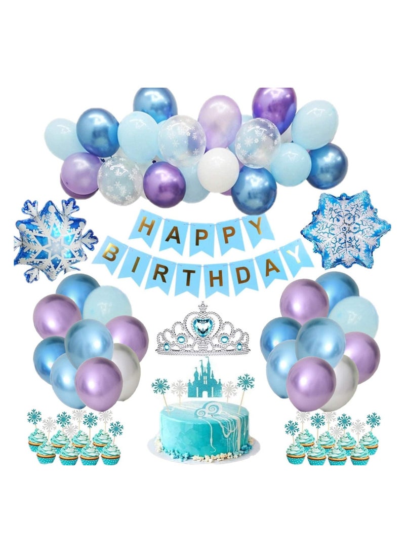 Frozen Birthday Party Supplies – Frozen Birthday Decorations – Frozen Party Decorations – Frozen Balloons Banner Cake Topper Princess Tiara - Frozen Theme Birthday Decorations - Image 1