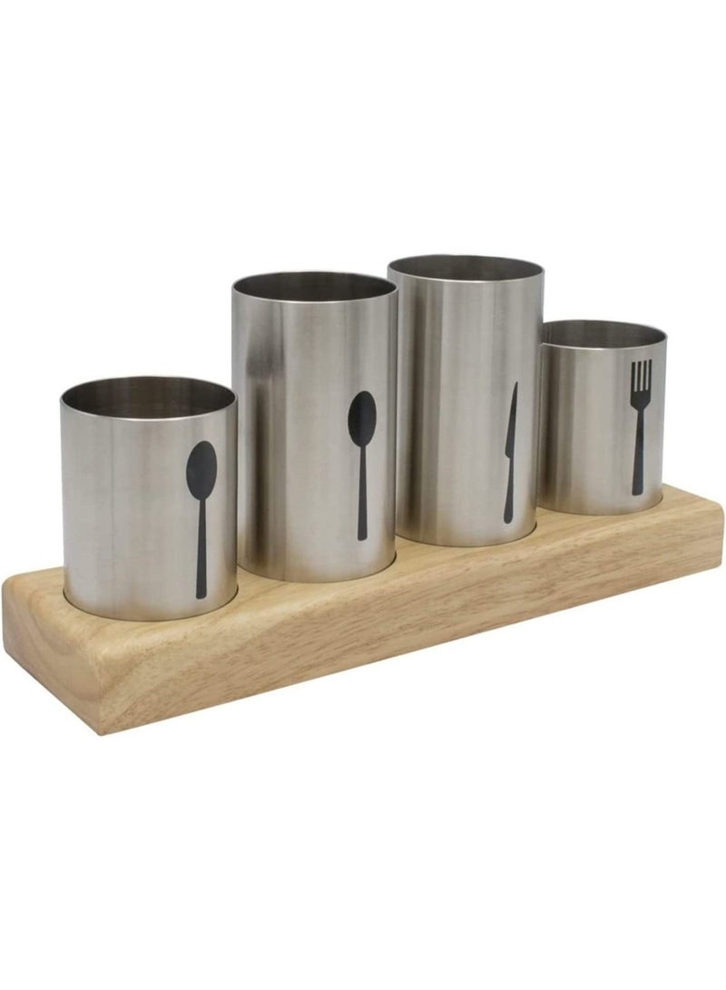 Bukela Silverware Rack, Stainless Steel Utensil Storage Rack with Bamboo Base for Spoons, Knives and Forks, Silverware Organizer Utensil Rack for Kitchen Table, Cabinets, Cutlery  - Image 1