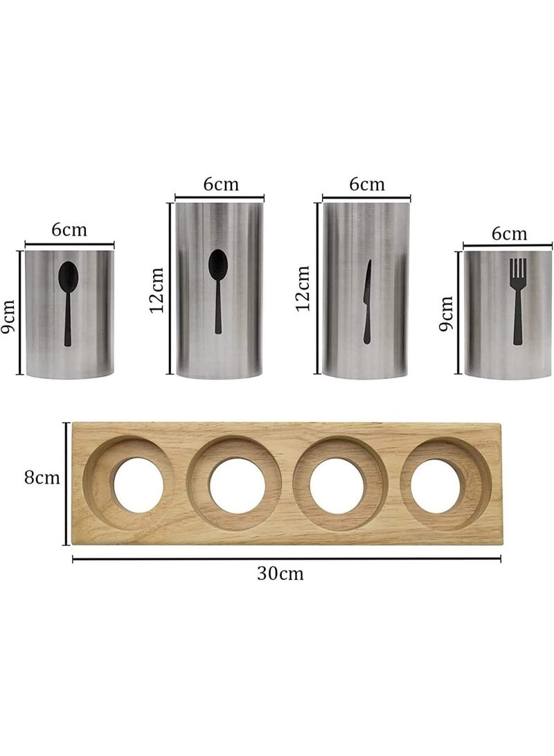 Bukela Silverware Rack, Stainless Steel Utensil Storage Rack with Bamboo Base for Spoons, Knives and Forks, Silverware Organizer Utensil Rack for Kitchen Table, Cabinets, Cutlery  - Image 3