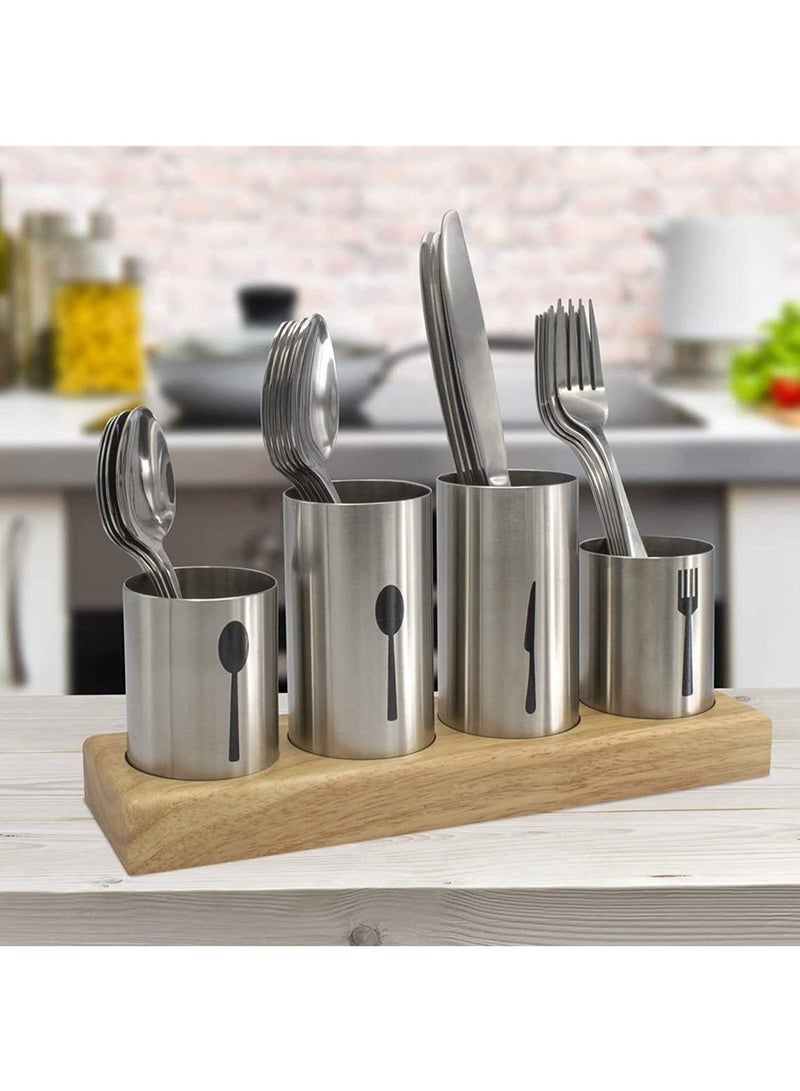 Bukela Silverware Rack, Stainless Steel Utensil Storage Rack with Bamboo Base for Spoons, Knives and Forks, Silverware Organizer Utensil Rack for Kitchen Table, Cabinets, Cutlery  - Image 4