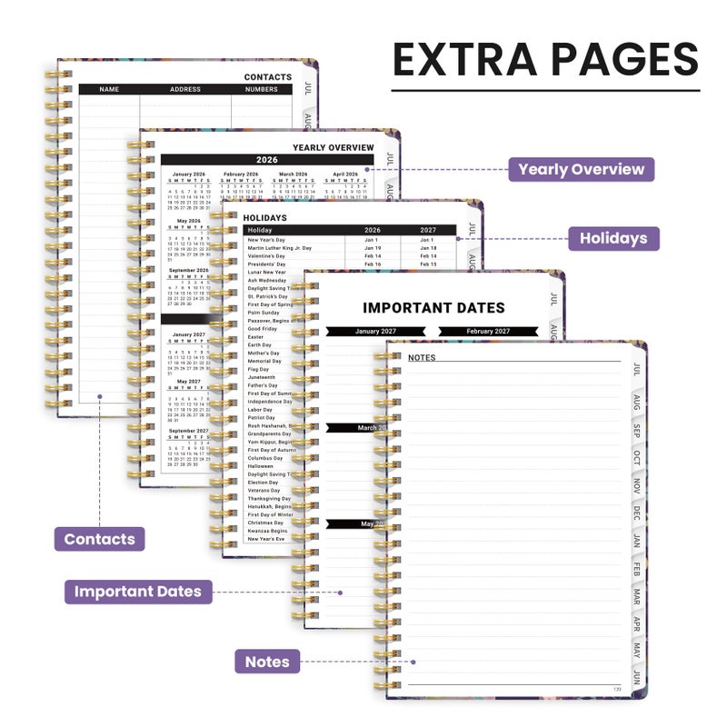 ZOTIA 2026 Planner, Weekly and Monthly Planner for Women, January 2026 - December 2026, Hardcover 2026 Calendar Planner Book with Tabs, Inner Pocket, Spiral Bound, Perfect for Office Home School Supplies - A5 (6.3" x 8.5"), Lavendar Floral - Image 5