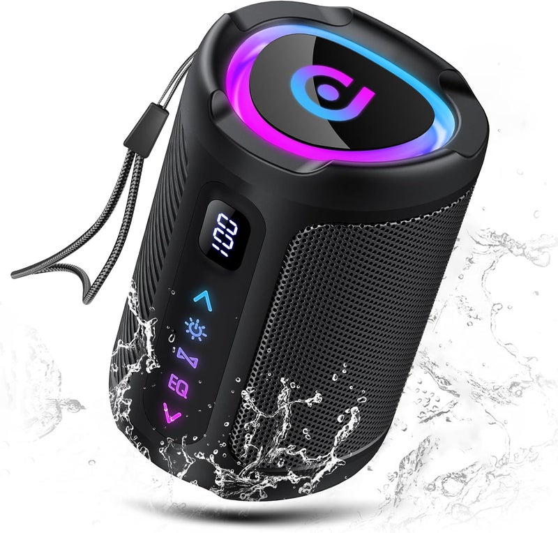 مكبر صوت بلوتوث لاسلكي محمول مع ضوء LED، شاشة رقمية ذكية + معادل صوت ذكي، مكبر صوت بلوتوث بقوة باس، بلوتوث 5.4، مكبر صوت خارجي للسفر والرياضة والحفلات وركوب الدراجات - Image 1