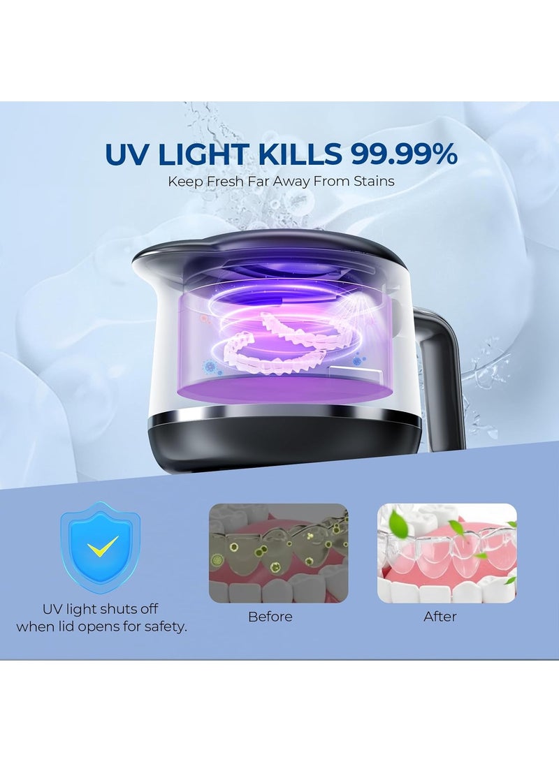 ريبوتون جهاز تنظيف المثبتات بالموجات فوق الصوتية - منظف مجوهرات بالموجات فوق الصوتية 45 كيلو هرتز - جراب تنظيف واقي الفم وأطقم الأسنان سعة 200 مل - 5 أوضاع مع مؤقت رقمي - تصميم زجاجة مياه متطور، أسود لامع - Image 4