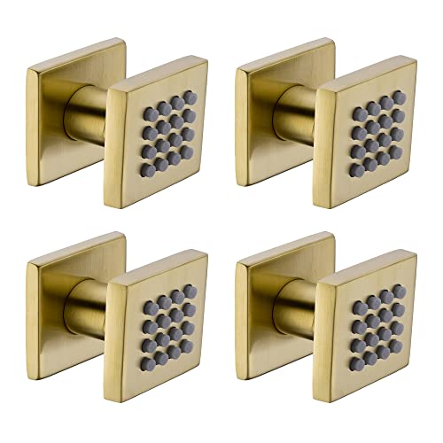 orhemus 4 pcs Brass Square Body Spray Shower Jets High Pressure Adjustable Massage Spa Side Sprayer In Wall Shower Set, Brushed Gold Brass Finish - Image 1