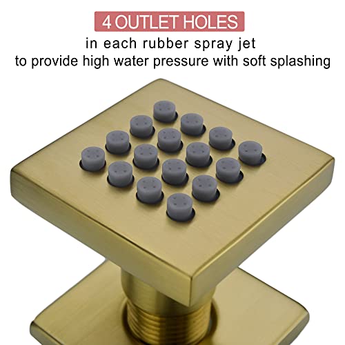 orhemus 4 pcs Brass Square Body Spray Shower Jets High Pressure Adjustable Massage Spa Side Sprayer In Wall Shower Set, Brushed Gold Brass Finish - Image 3