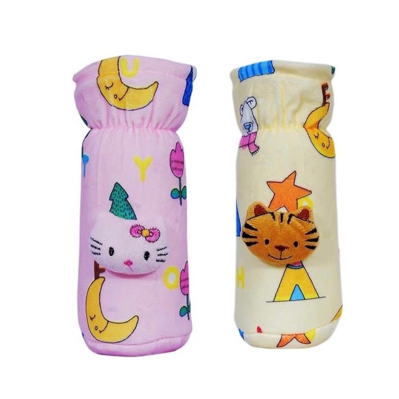 KIDS BASIC Soft & Durable Baby Feeding Bottle Cover with Easy to Hold Strap, Insulated Baby Milk Bottle Sleeve, Ideal for Travel & Daily Use, Baby Pink & Yellow, Pack of 2 - Image 1