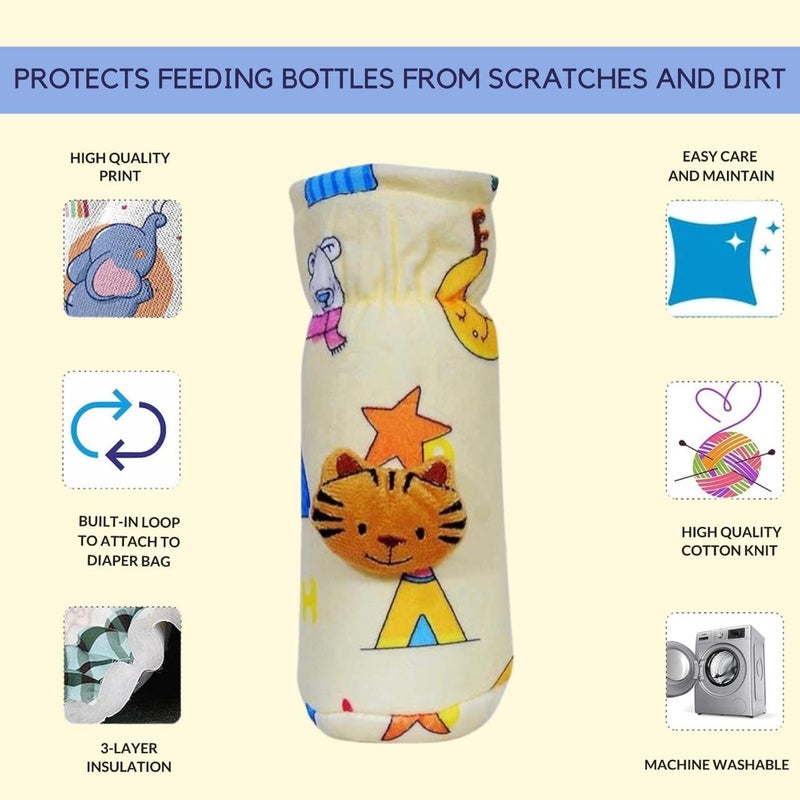 KIDS BASIC Soft & Durable Baby Feeding Bottle Cover with Easy to Hold Strap, Insulated Baby Milk Bottle Sleeve, Ideal for Travel & Daily Use, Baby Pink & Yellow, Pack of 2 - Image 4