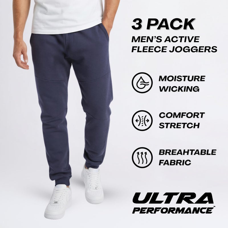 Ultra Performance 3 Pack Fleece Active Tech Joggers for Men, Mens Sweatpants with Zipper Pockets - Image 2