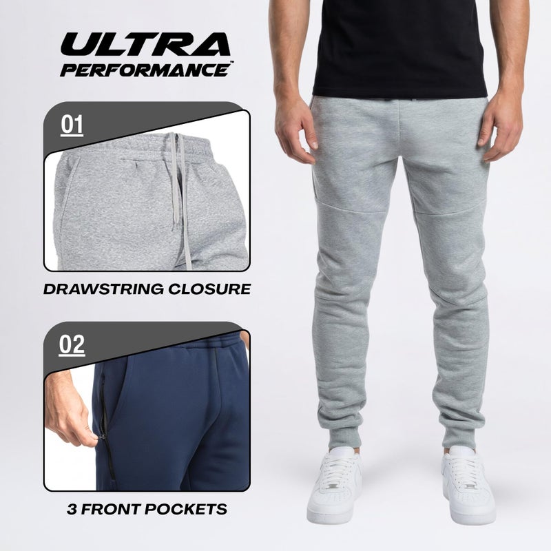 Ultra Performance 3 Pack Fleece Active Tech Joggers for Men, Mens Sweatpants with Zipper Pockets - Image 4