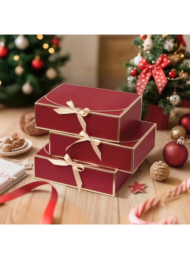 WLUSEAXI 10Pack Gift Boxes Gold-Rimmed Design(12×9.8×3.1inch) (Red) - Image 2