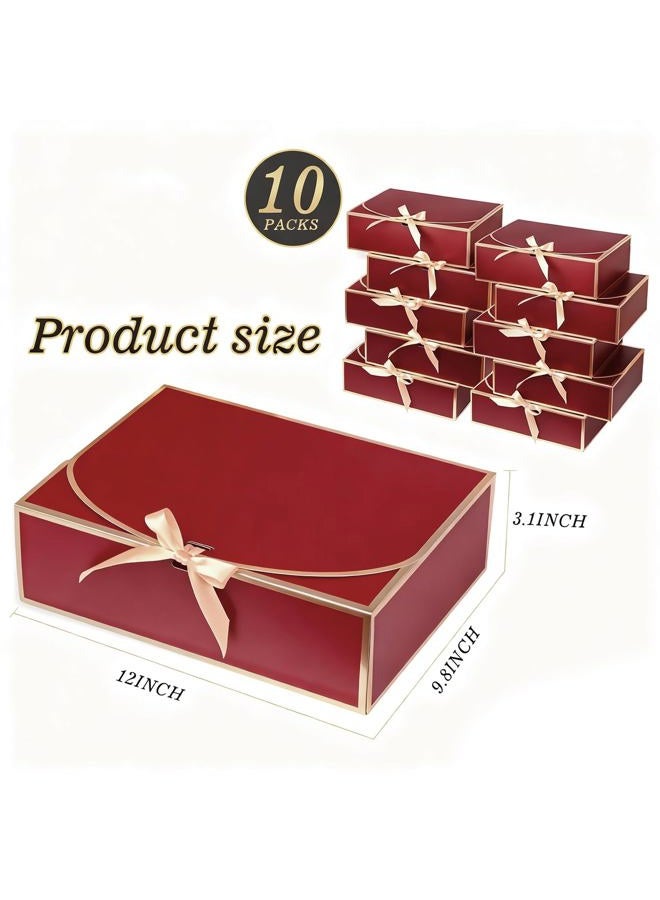 WLUSEAXI 10Pack Gift Boxes Gold-Rimmed Design(12×9.8×3.1inch) (Red) - Image 3