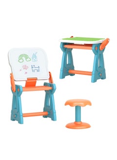 Kids Activity Table And Chairs Set,Children's Learning Table and Chairs with Building Blocks Drawing Board and Erasable Magnetic Graffiti Board,360° Smooth Design Without Edges And Corners