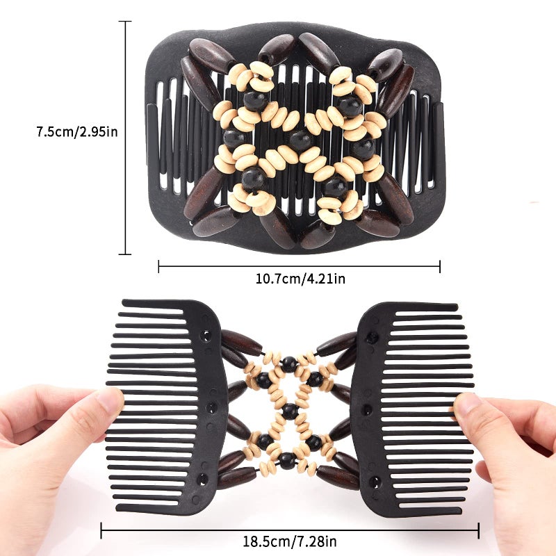 Yeshan Magic Hair Combs for Women Wood Beaded Stretch Double Hair Side Combs Adjustable Elastic Hair Clips Bun Maker Hair Accessories,Pack of 6 - Image 2