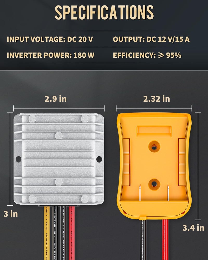 Vibit 20V to 12V Step-Down Converter for Dewalt Battery, DC Power Adapter, Voltage Reducer Transformer 180W Buck Converter Regulator for Golf Cart RC Car Truck Light & DIY - Image 2