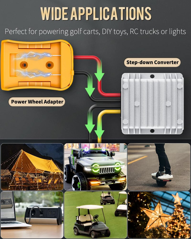 Vibit 20V to 12V Step-Down Converter for Dewalt Battery, DC Power Adapter, Voltage Reducer Transformer 180W Buck Converter Regulator for Golf Cart RC Car Truck Light & DIY - Image 5