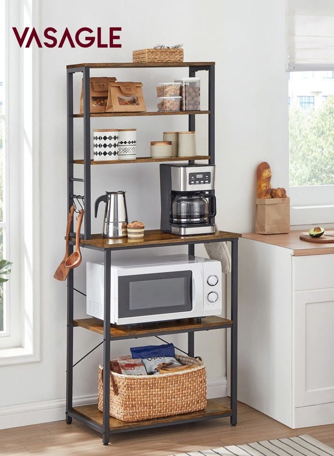 VASAGLE Coffee Bar, Baker's Rack for Kitchen with Storage, 6-Tier Kitchen Shelves with 6 Hooks, Microwave Stand, Industrial, 15.7 x 23.6 x 65.7 Inches, Oak Color and White UKKS024W09 - Image 2