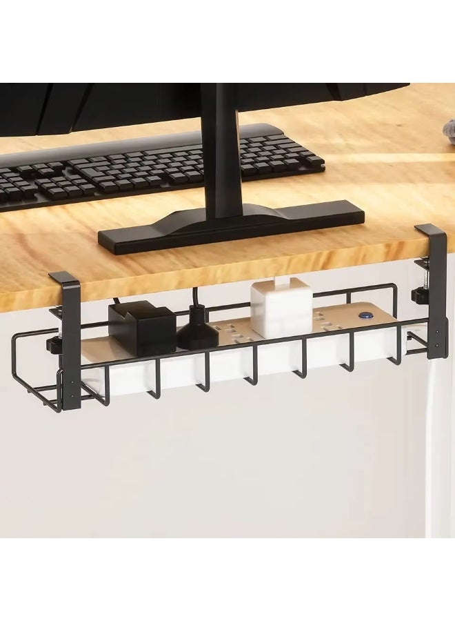THUGFIT Clamp-On Under Desk Cable Tray, No-Drill Wire Mesh Cord Organizer, Desktop Power Strip Storage Holder for Office and Gaming Setup, Durable Black Steel - Image 1
