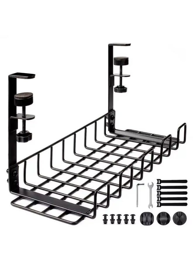 THUGFIT Clamp-On Under Desk Cable Tray, No-Drill Wire Mesh Cord Organizer, Desktop Power Strip Storage Holder for Office and Gaming Setup, Durable Black Steel - Image 3