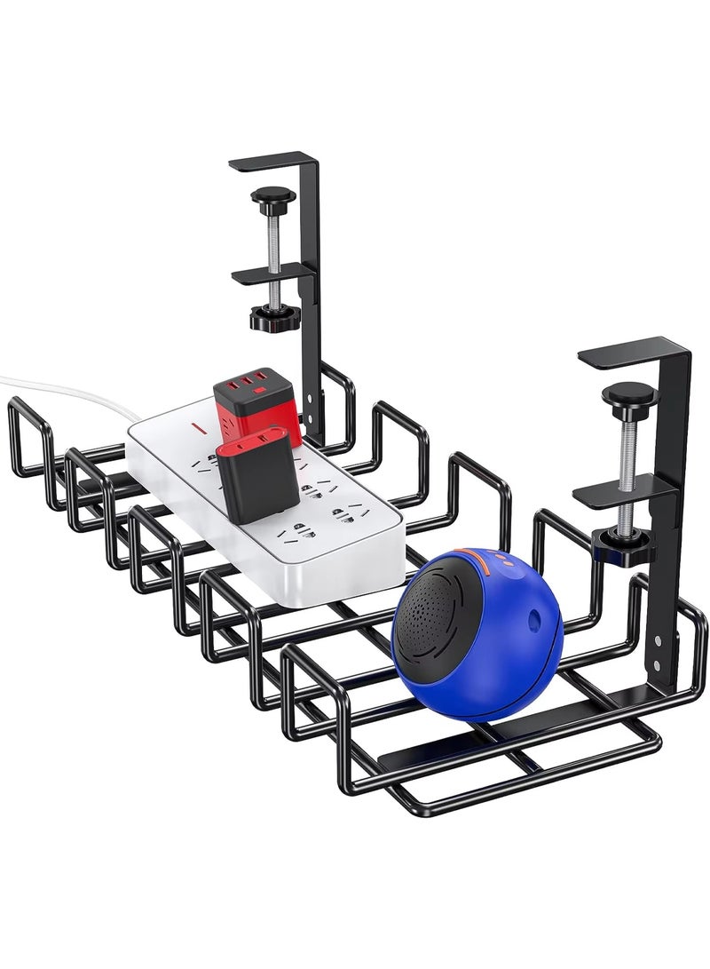 THUGFIT Clamp-On Under Desk Cable Tray, No-Drill Wire Mesh Cord Organizer, Desktop Power Strip Storage Holder for Office and Gaming Setup, Durable Black Steel - Image 2