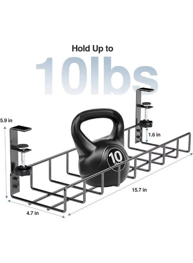 THUGFIT Clamp-On Under Desk Cable Tray, No-Drill Wire Mesh Cord Organizer, Desktop Power Strip Storage Holder for Office and Gaming Setup, Durable Black Steel - Image 4