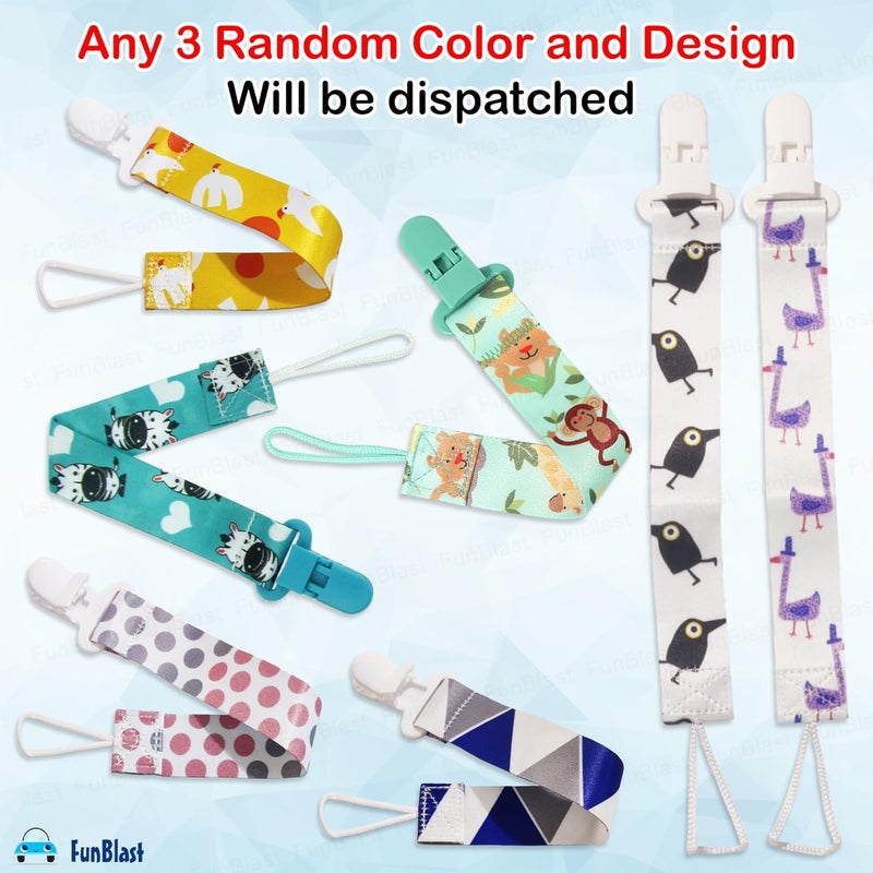 FunBlast مشابك مصاصة الأطفال - عبوة من 3 حوامل عالمية لحلقة التسنين ولعبة التسنين، مشابك مصاصة للأطفال من 0+ أشهر، حديثي الولادة، الأطفال الصغار (لون وتصميم عشوائي) - Image 4