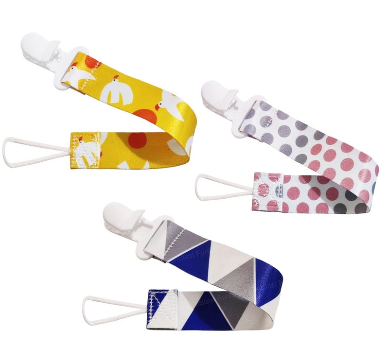 FunBlast مشابك مصاصة الأطفال - عبوة من 3 حوامل عالمية لحلقة التسنين ولعبة التسنين، مشابك مصاصة للأطفال من 0+ أشهر، حديثي الولادة، الأطفال الصغار (لون وتصميم عشوائي) - Image 1