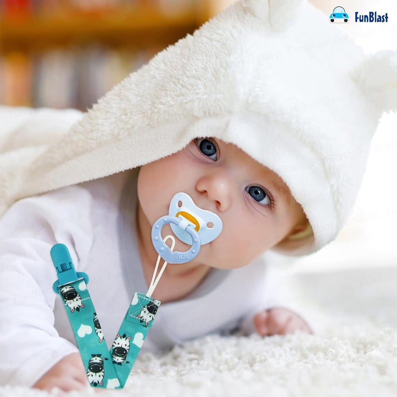 FunBlast مشابك مصاصة الأطفال - عبوة من 3 حوامل عالمية لحلقة التسنين ولعبة التسنين، مشابك مصاصة للأطفال من 0+ أشهر، حديثي الولادة، الأطفال الصغار (لون وتصميم عشوائي) - Image 2