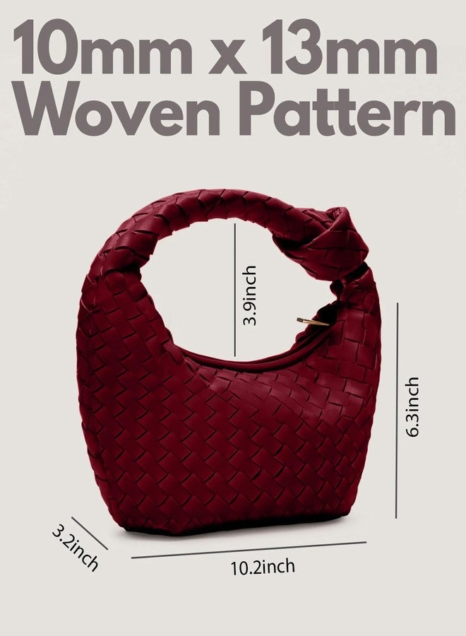 Apryl Woven Purse - Woven bags for women - Small Hobo Bags - Fashion Knotted Top Handle Handbags Clutch - Soft Vegan Leather - Burgundy - Image 5