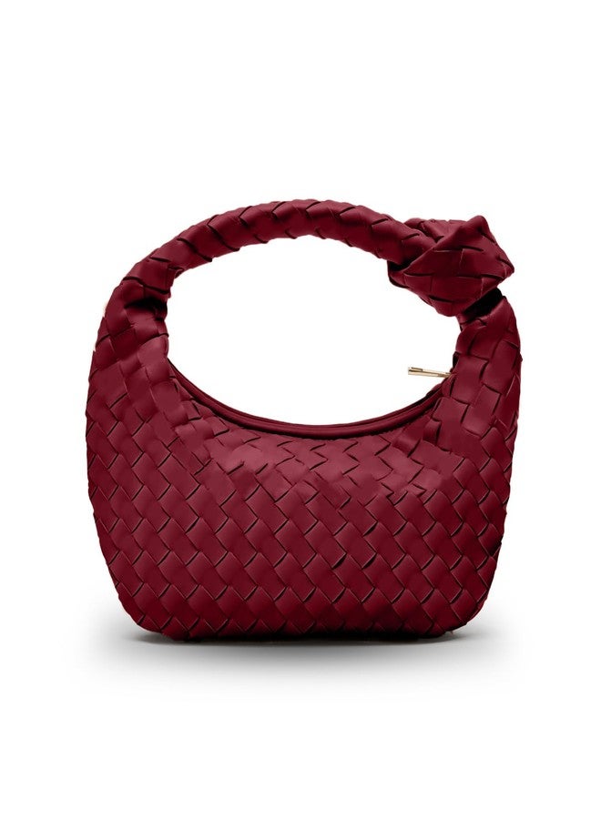 Apryl Woven Purse - Woven bags for women - Small Hobo Bags - Fashion Knotted Top Handle Handbags Clutch - Soft Vegan Leather - Burgundy - Image 1