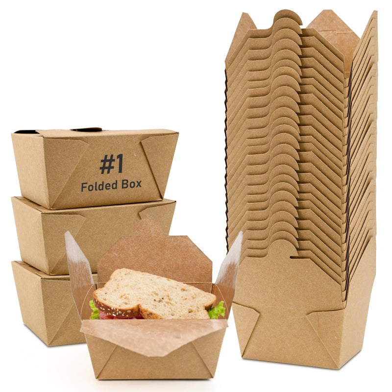 EcoDispose 30 oz Kraft Paper Pack of 120 Fold To Go Containers, Microwaveable Leak and Grease Proof Take Out Boxes for Lunch,Leftover and Restaurant - Image 1