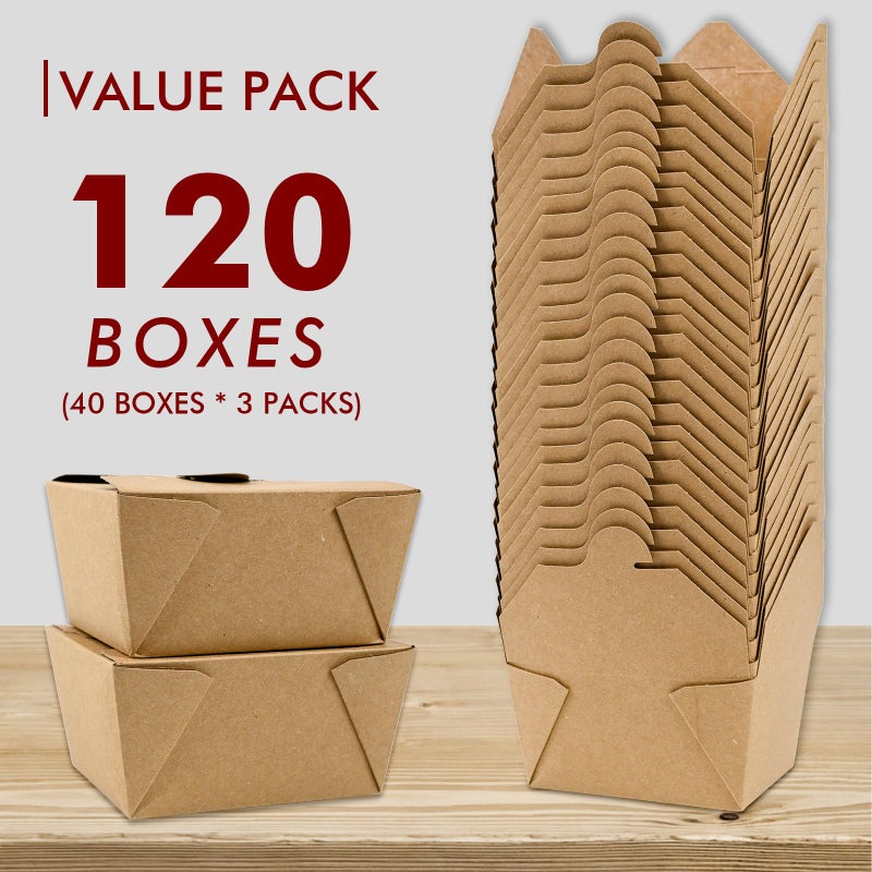 EcoDispose 30 oz Kraft Paper Pack of 120 Fold To Go Containers, Microwaveable Leak and Grease Proof Take Out Boxes for Lunch,Leftover and Restaurant - Image 3