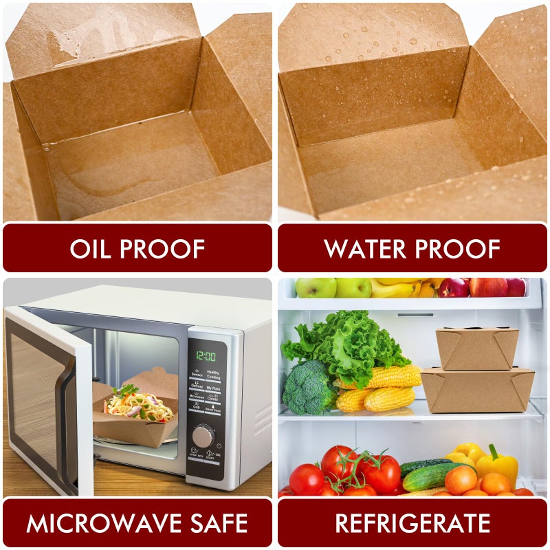 EcoDispose 30 oz Kraft Paper Pack of 120 Fold To Go Containers, Microwaveable Leak and Grease Proof Take Out Boxes for Lunch,Leftover and Restaurant - Image 4
