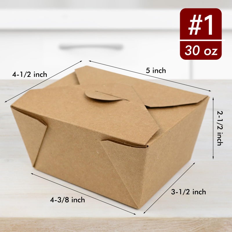 EcoDispose 30 oz Kraft Paper Pack of 120 Fold To Go Containers, Microwaveable Leak and Grease Proof Take Out Boxes for Lunch,Leftover and Restaurant - Image 2