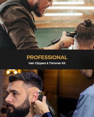 GLAKER Hair Clippers for Men,Professional Mens Hair Clippers Cordless Clippers for Hair Cutting,Precision Trimmer Kit Zero Gap Trimmer with LED Display 15 Guide Combs (Black+Gold) - Image 2