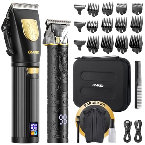 GLAKER Hair Clippers for Men,Professional Mens Hair Clippers Cordless Clippers for Hair Cutting,Precision Trimmer Kit Zero Gap Trimmer with LED Display 15 Guide Combs (Black+Gold) - Image 1
