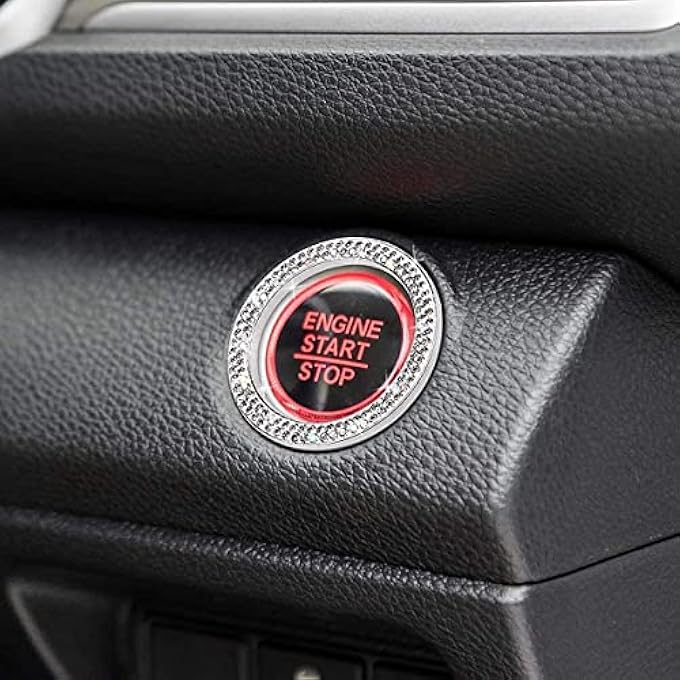 KASTWAVE Car Supplies OneKey Start Button Decorative Ring 2 Pcs DiamondSet Crystal Ignition Ring Car Volume Button Decorative Ring Bling Car Interior Accessory For Women Silver - Image 4