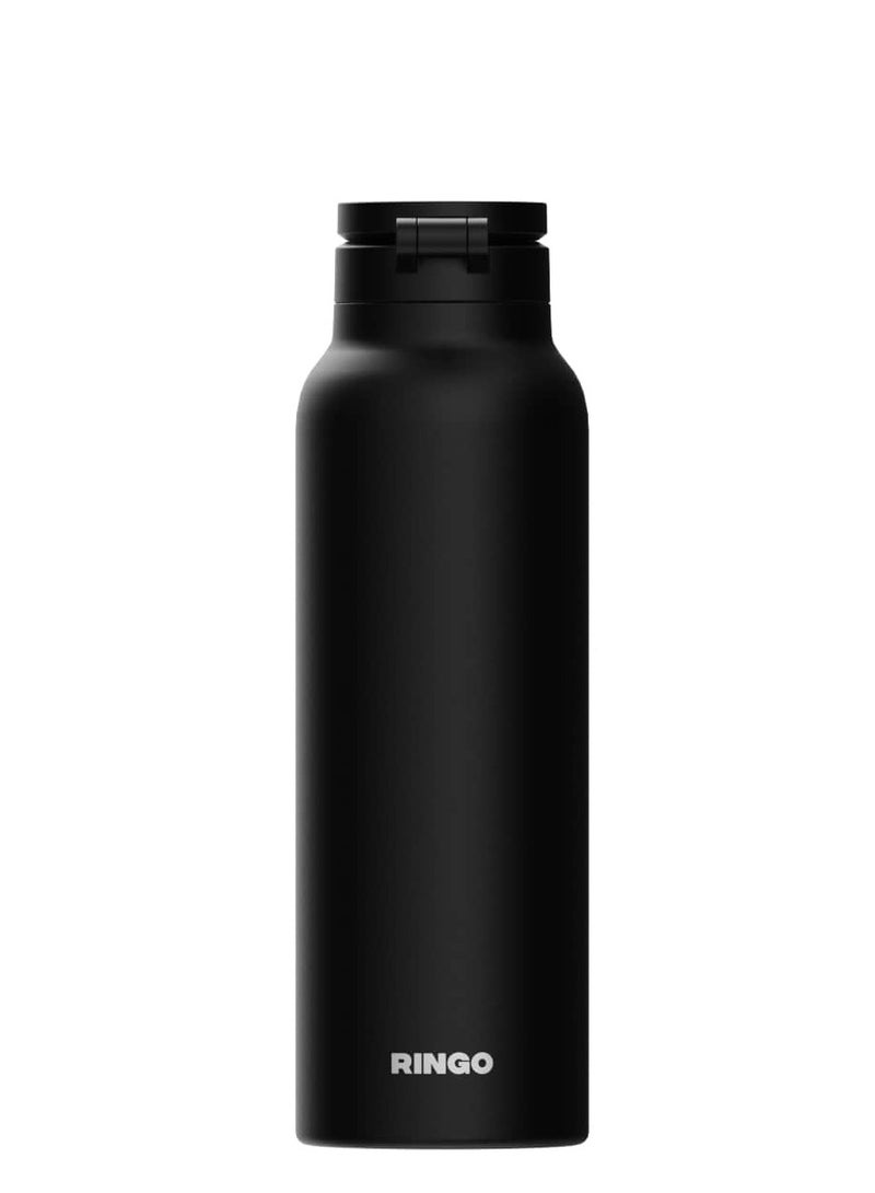 Ringo Pro Water Bottle with Sip Straw Lid | Stainless Steel Hydration Bottle w/ Integrated Magnetic Phone Mount, 12Hrs Hot/24Hrs Cold, BPA-Free, Works w/ Phones & Tablets - Black 24Oz / 710ml - Image 2