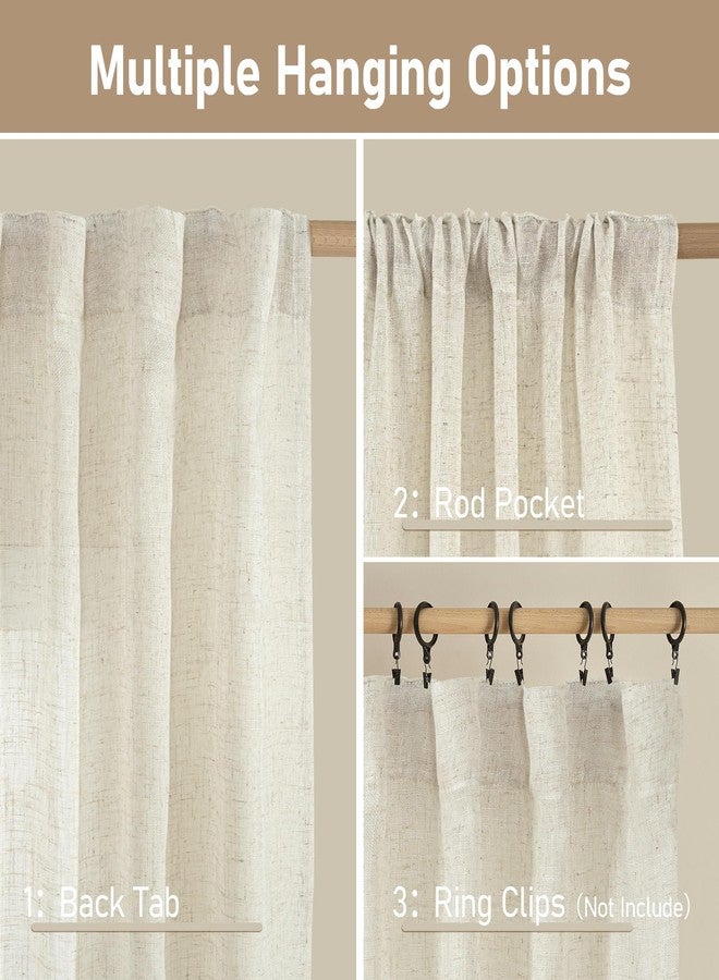 LAMIT Kitchen Semi Sheer Linen Curtains 24 Inch Long, Light Filtering Panels Back Tab and Rod Pocket Neutral Drapes for Cafe/Bathroom/Small Window, Natural, 2 Panels, 34 x 24 Inch - Image 3