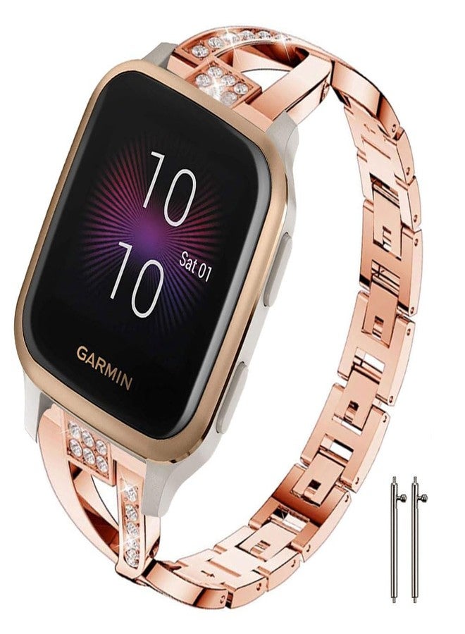 Sankel Compatible for Garmin Venu Sq 2 Band,Women Metal Replacement Chain Bling Bracelet Strap Wristband for Garmin Venu/Venu Sq/Venu Sq 2 Music,Vivoactive 3,Garmin Move Luxe/Style (Rose Gold) - Image 1